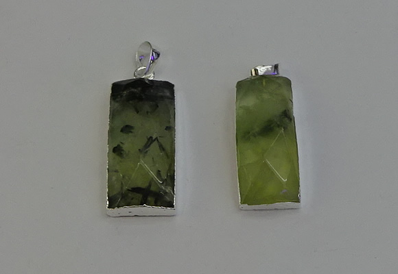 NGP6184 14*30mm - 15*38mm faceted rectangle green rutilated quartz pendants