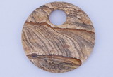 NGP619 5pcs 6*50mm picture jasper gemstone donut pendants wholesale