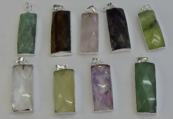 NGP6195 14*30mm - 15*38mm faceted rectangle mixed gemstone pendants