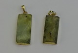 NGP6202 14*30mm - 15*38mm faceted rectangle green rutilated quartz pendants