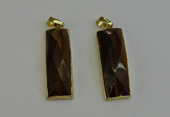 NGP6205 14*30mm - 15*38mm faceted rectangle yellow tiger eye pendants