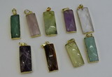 NGP6212 14*30mm - 15*38mm faceted rectangle mixed gemstone pendants