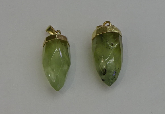 NGP6239 12*28mm - 15*30mm faceted bullet green rutilated quartz pendants