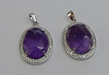 NGP6354 25*30mm oval amethyst gemstone pendants wholesale