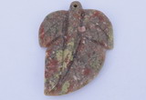 NGP639 5pcs 5*38*52mm leaf Chinese unakite gemstone pendants