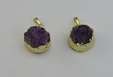 NGP6404 20mm - 22mm coin druzy amethyst pendants wholesale