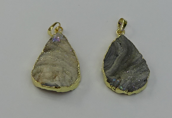 NGP6550 25*35mm - 25*40mm teardrop plated druzy agate pendants