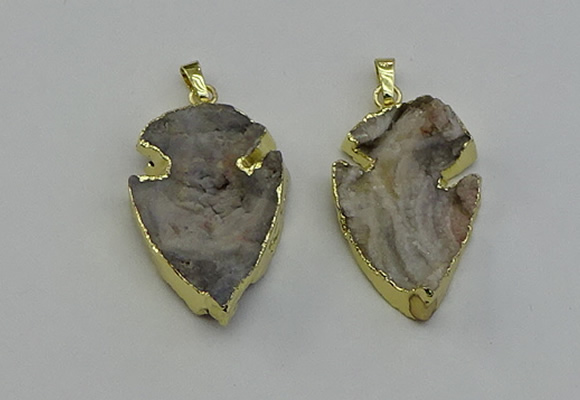 NGP6552 25*35mm - 26*40mm arrowhead druzy agate pendants