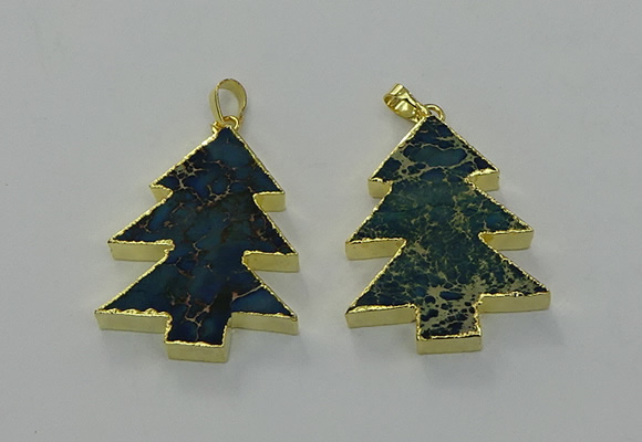 NGP6579 30*40mm - 32*40mm Christmas tree sea sediment jasper pendants