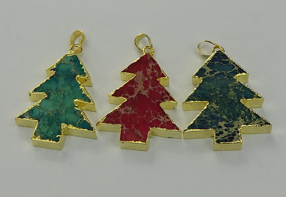 NGP6581 30*40mm - 32*40mm Christmas tree sea sediment jasper pendants