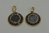 NGP6584 22mm - 22mm coin plated druzy agate gemstone pendants