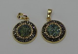 NGP6587 22mm - 22mm coin plated druzy agate gemstone pendants