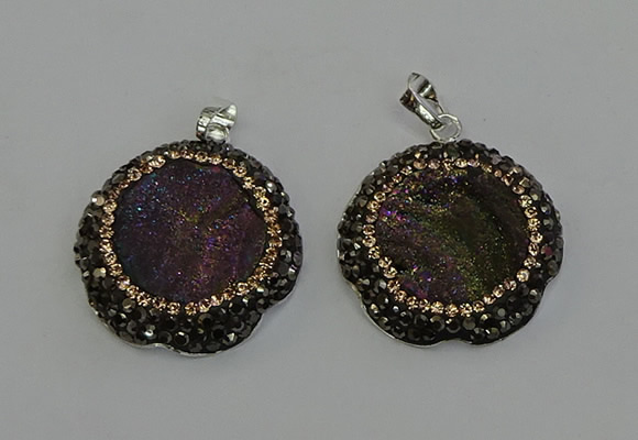 NGP6594 28mm - 30mm flower plated druzy agate gemstone pendants