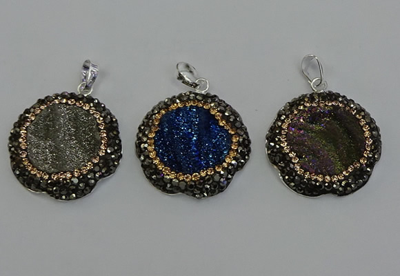 NGP6598 28mm - 30mm flower plated druzy agate gemstone pendants