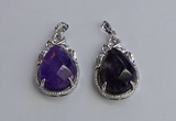 NGP6609 22*30mm faceted teardrop amethyst gemstone pendants