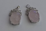 NGP6629 18*25mm faceted oval rose quartz gemstone pendants