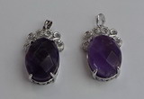 NGP6631 18*25mm faceted oval amethyst gemstone pendants