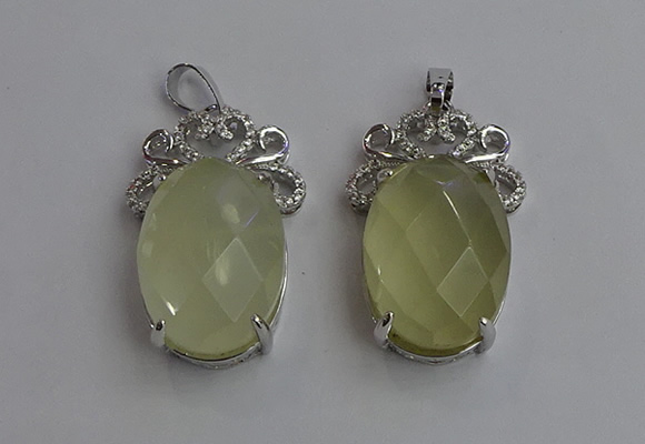 NGP6633 18*25mm faceted oval lemon quartz gemstone pendants