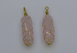 NGP6731 13*40mm sticks rose quartz gemstone pendants wholesale