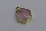 NGP6801 24*25mm hexagon rose quartz gemstone pendants wholesale