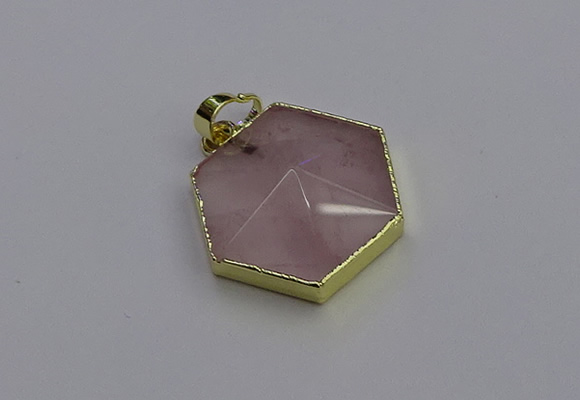 NGP6801 24*25mm hexagon rose quartz gemstone pendants wholesale