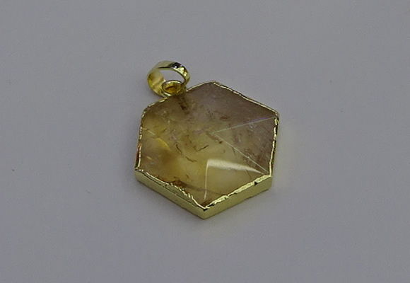 NGP6803 24*25mm hexagon citrine gemstone pendants wholesale