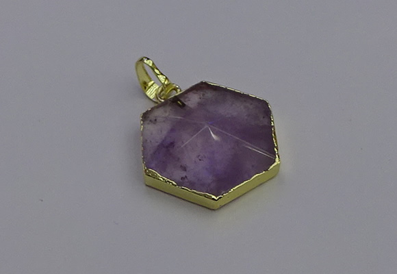 NGP6805 24*25mm hexagon light amethyst gemstone pendants wholesale