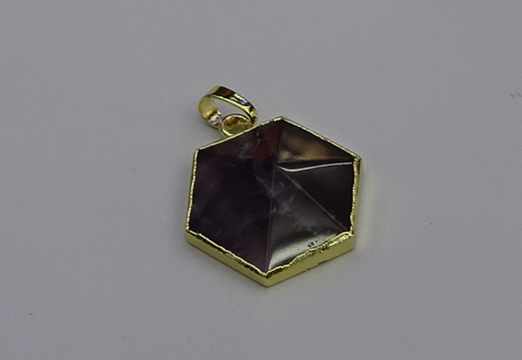 NGP6806 24*25mm hexagon amethyst gemstone pendants wholesale