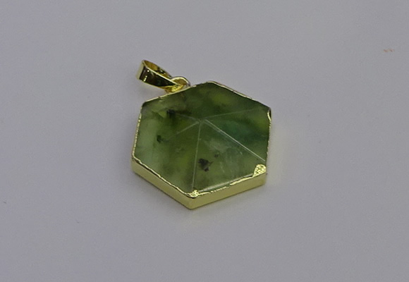 NGP6810 24*25mm hexagon green qutilated quartz pendants wholesale