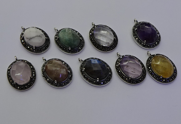 NGP6878 20*25mm oval mixed gemstone pendants wholesle