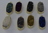 NGP6915 10*22mm - 12*25mm freeform plated druzy quartz pendants