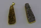 NGP6932 10*30mm - 12*35mm trapezoid plated druzy quartz pendants