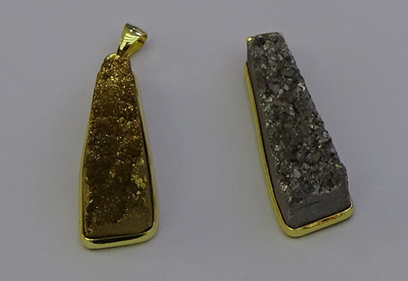 NGP6932 10*30mm - 12*35mm trapezoid plated druzy quartz pendants