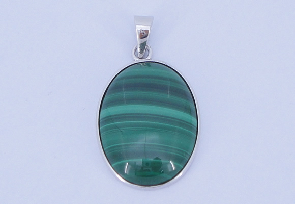 NGP709 16*24mm oval natural malachite with sterling silver pendant