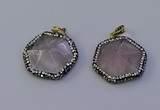 NGP7111 30*30mm hexagon rose quartz pendants wholesale