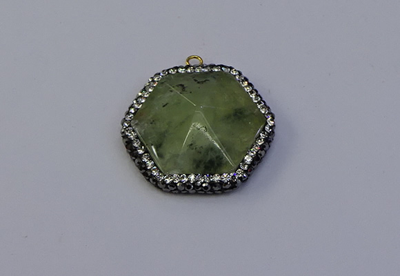 NGP7117 30*30mm hexagon green qutilated quartz pendants wholesale