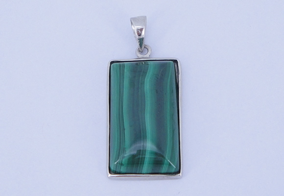 NGP712 13*25mm rectangle natural malachite with sterling silver pendant