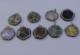 NGP7126 30*30mm hexagon mixed gemstone pendants wholesale