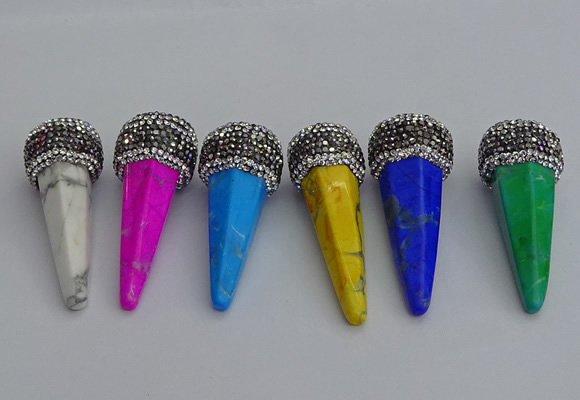 NGP7176 20*50mm faceted cone white howlite turquoise pendants