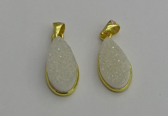 NGP7178 10*20mm flat teardrop druzy quartz pendants wholesale