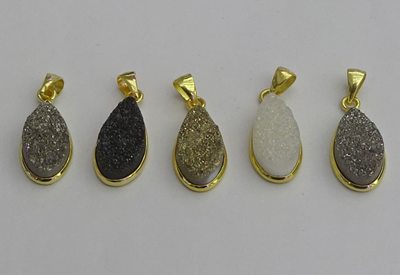 NGP7183 10*20mm flat teardrop plated druzy quartz pendants