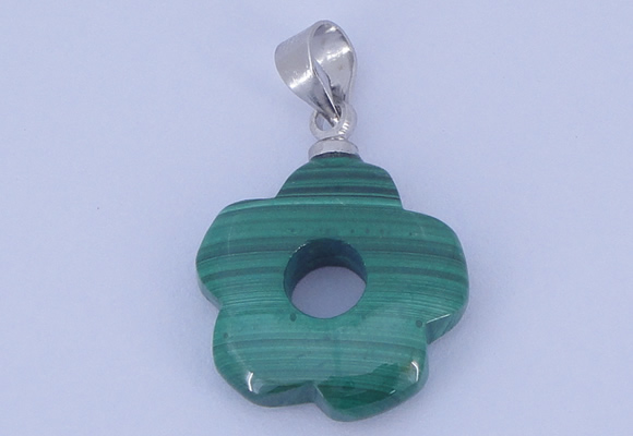 NGP728 4*15mm flower natural malachite with 18KGP gemstone pendant