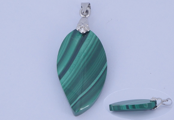 NGP730 15*28mm leaf natural malachite with 18KGP gemstone pendant