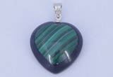 NGP732 20*20mm heart natural malachite & black agate with 18KGP pendant