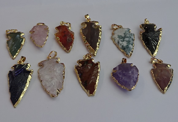 NGP7367 15*20mm - 22*40mm arrowhead mixed gemstone pendants