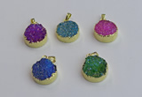 NGP7463 20mm coin plated druzy agate gemstone pendants