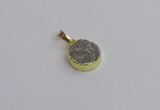 NGP7475 15mm coin plated druzy agate gemstone pendants