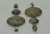 NGP8018 50*82mm - 52*86mm grey picture jasper pendant set jewelry