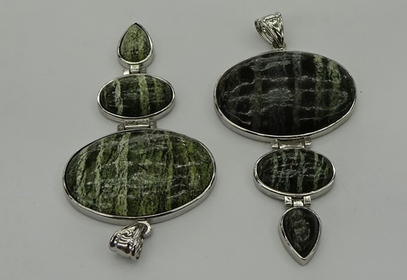 NGP8022 50*82mm - 52*86mm green silver line jasper pendant set jewelry