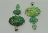 NGP8028 50*82mm - 52*86mm grass agate pendant set jewelry